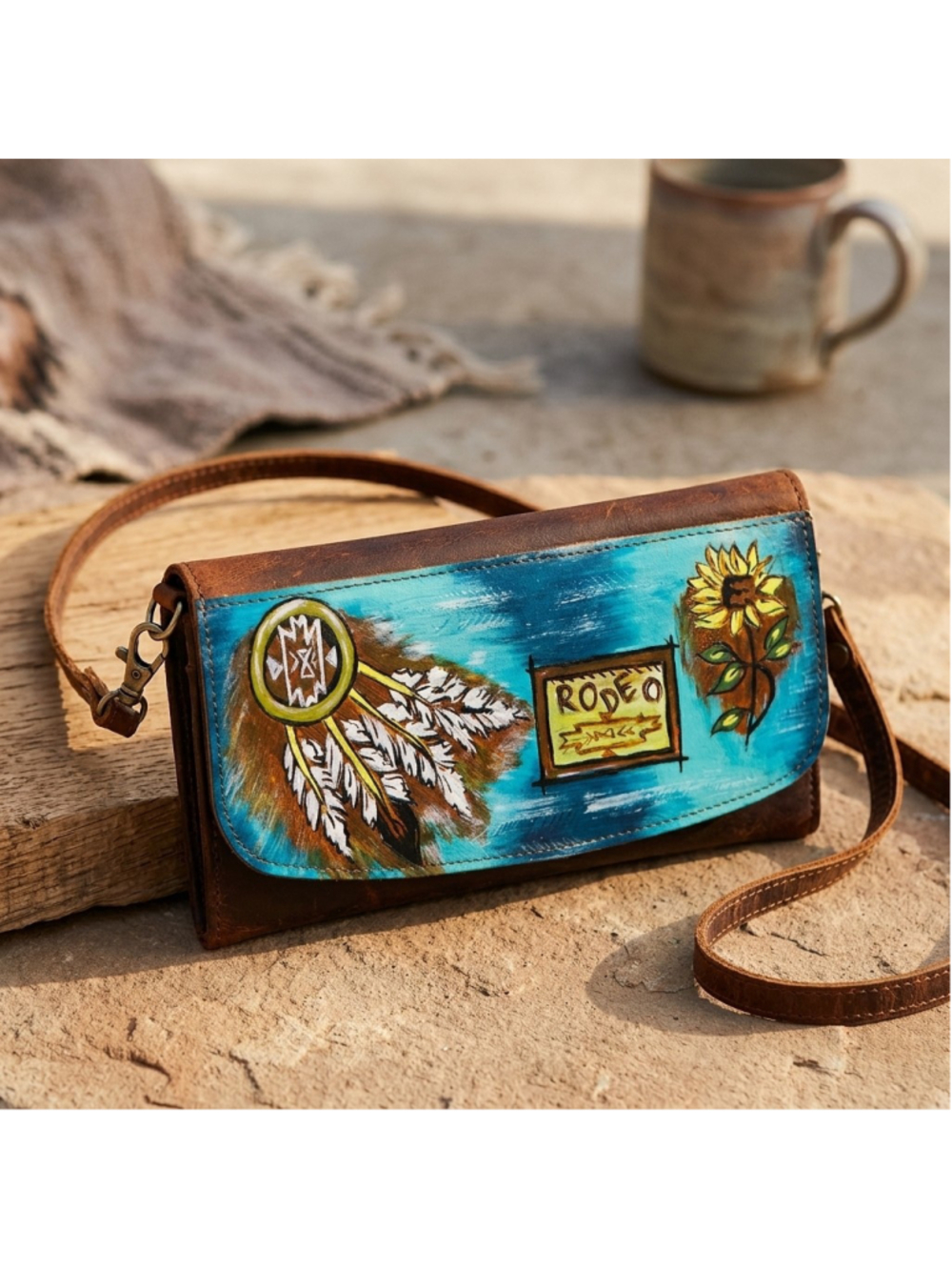 American Darling Turquoise Rodeo Leather Crossbody/clutch wallet